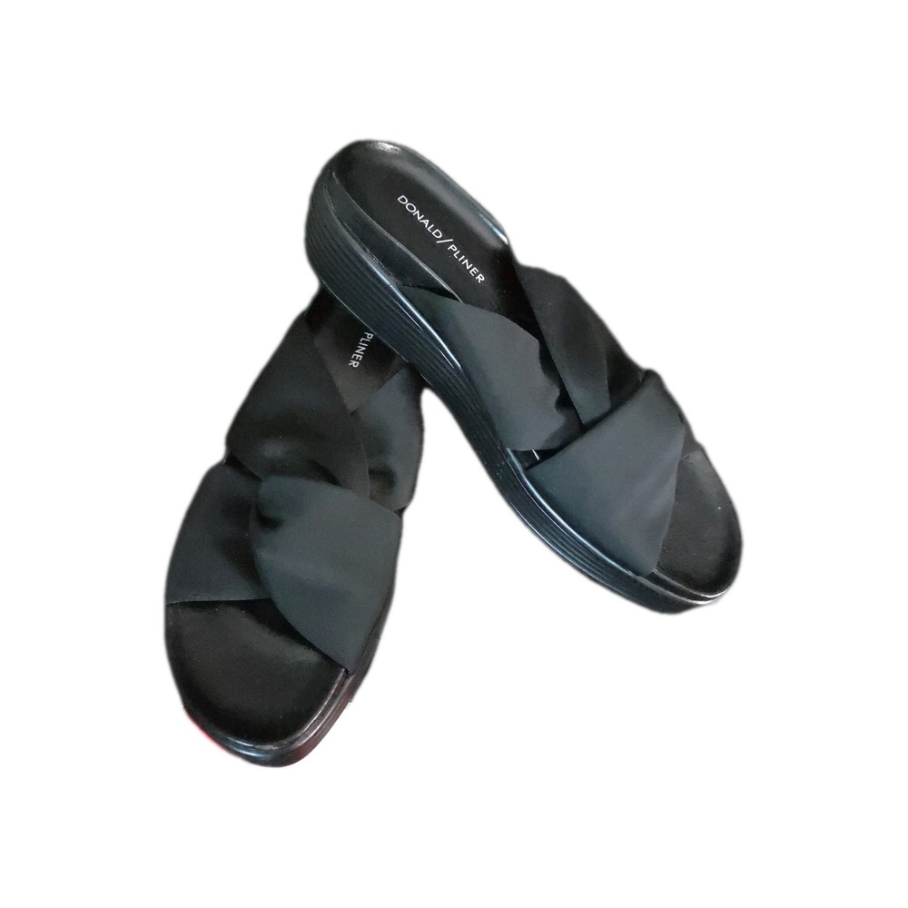 Donald J PLINER "Folley" BLACK Cloth Knotted Slide Platform Sandal Size: 8.5M